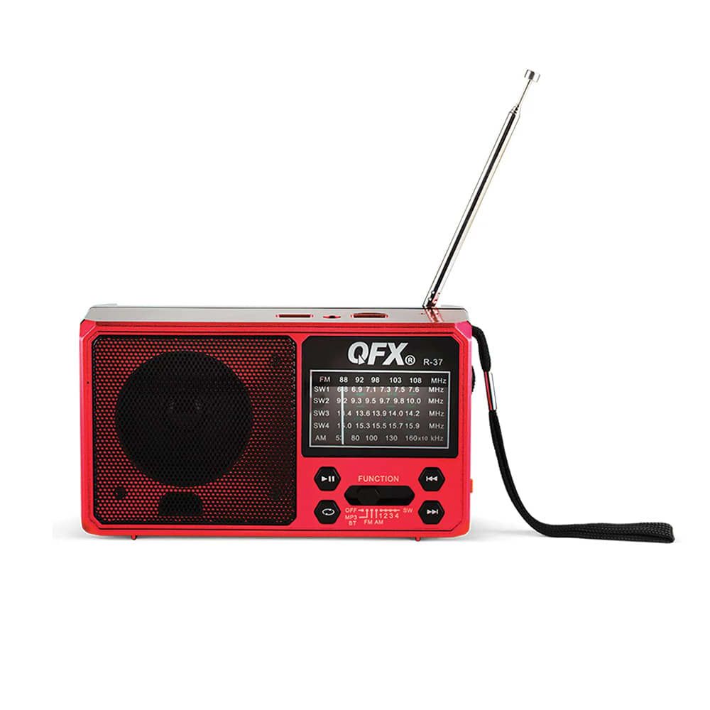 QFX Rechargeable Battery 6 band radio with solar panel and flash light/AM/FM/SW R-37-RED