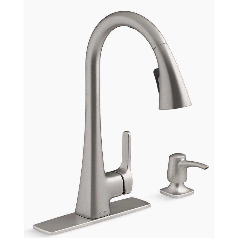 KOHLER – Touchless Pull-Down Kitchen Faucet with Soap/Lotion Dispenser – Vibrant Stainless