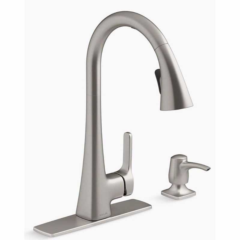 KOHLER – Touchless Pull-Down Kitchen Faucet with Soap/Lotion Dispenser – Vibrant Stainless