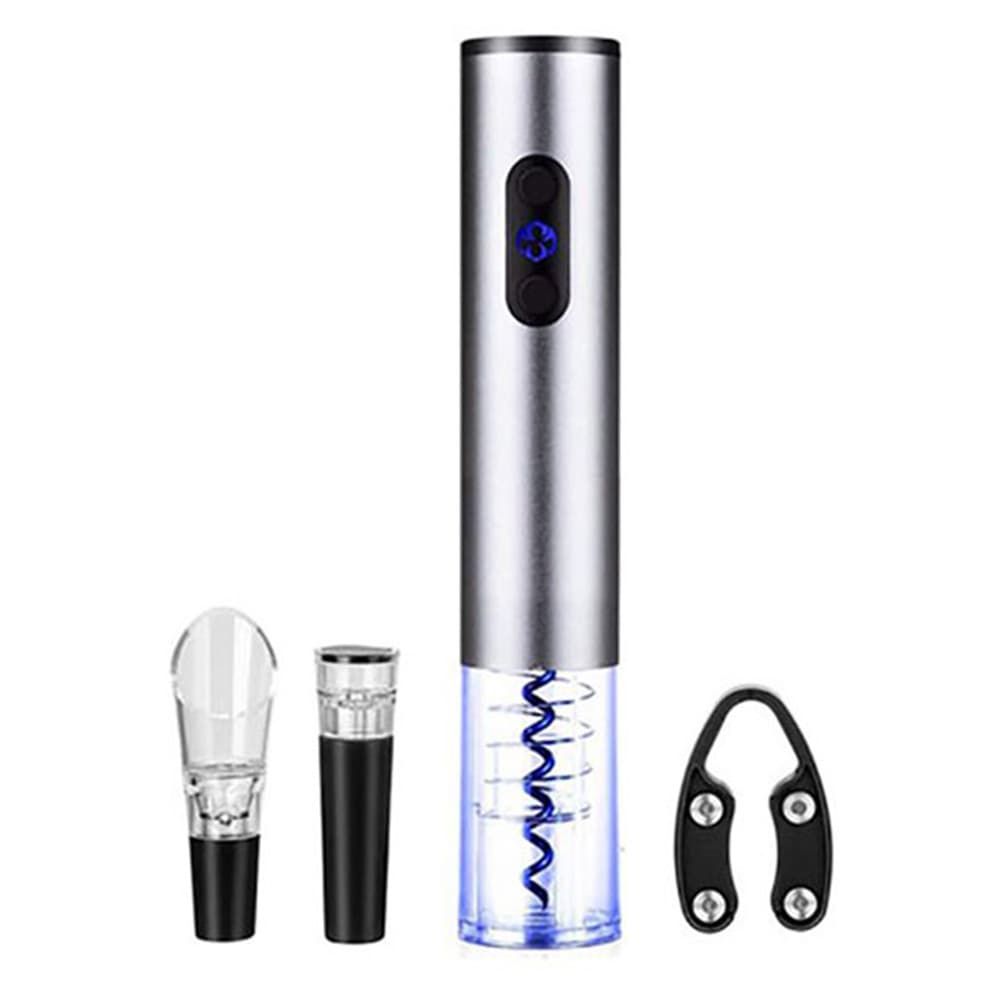 BRENTWOOD – Electric Wine Bottle Opener with Foil Cutter, Vacuum Stopper & Aerator Pourer – Silver