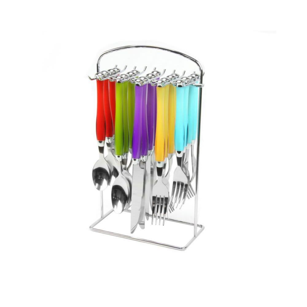 GIBSON HOME – Santoro 20-Piece Stainless Steel Flatware Set with Hanging Rack – Multicolor