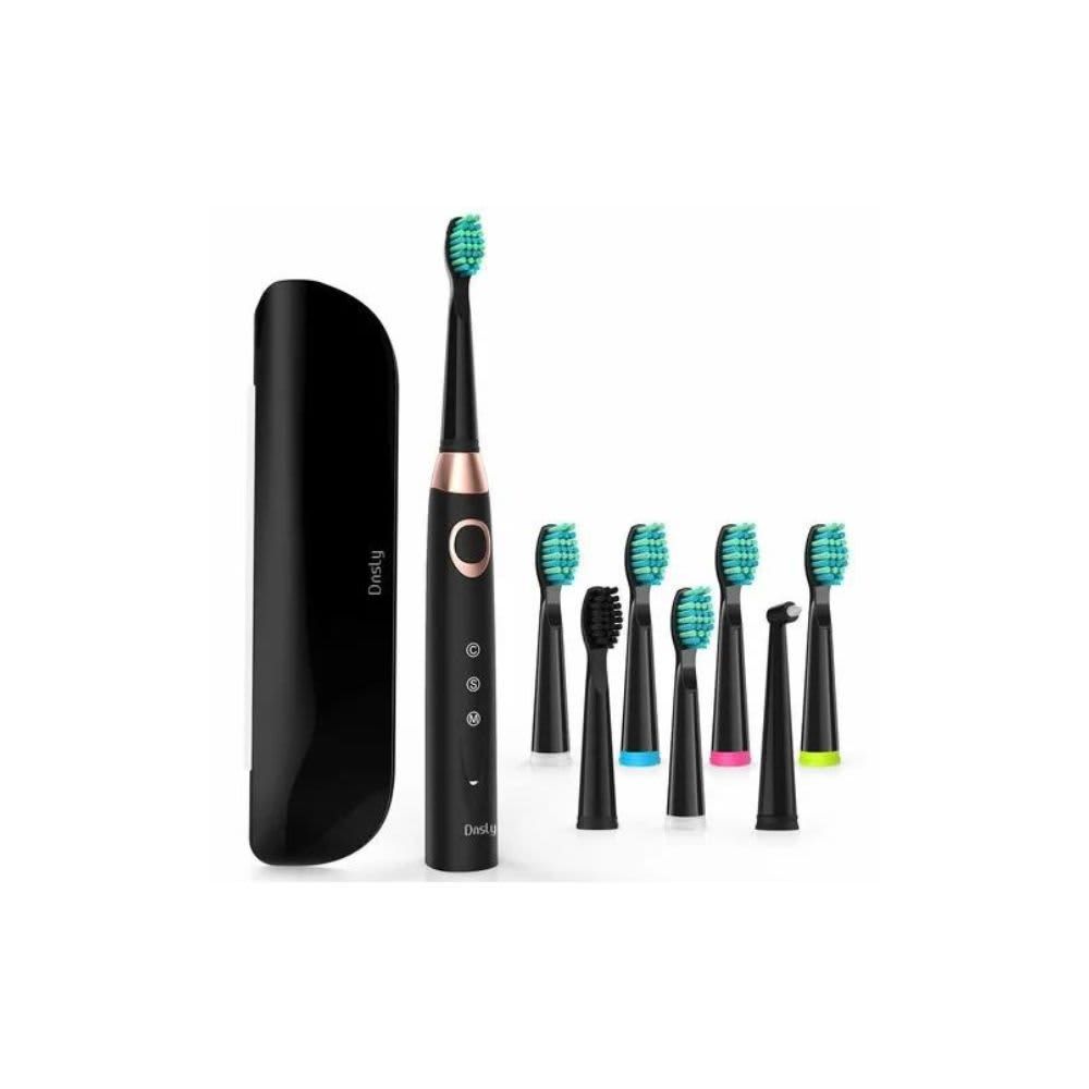 Sonic Electric Toothbrush with 8 DuPont Brush Heads & Travel Case, Dentist Recommended Sonic Toothbrush Built-in 3 Cleaning Modes & 2 Mins Smart Timer, USB Fast Charging, Black B07QR9MC5N