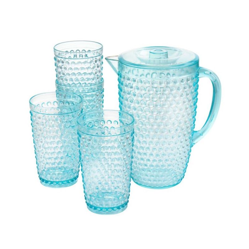 GIBSON HOME – Malone 5-Piece Plastic Pitcher and Tumbler Set – Light Blue