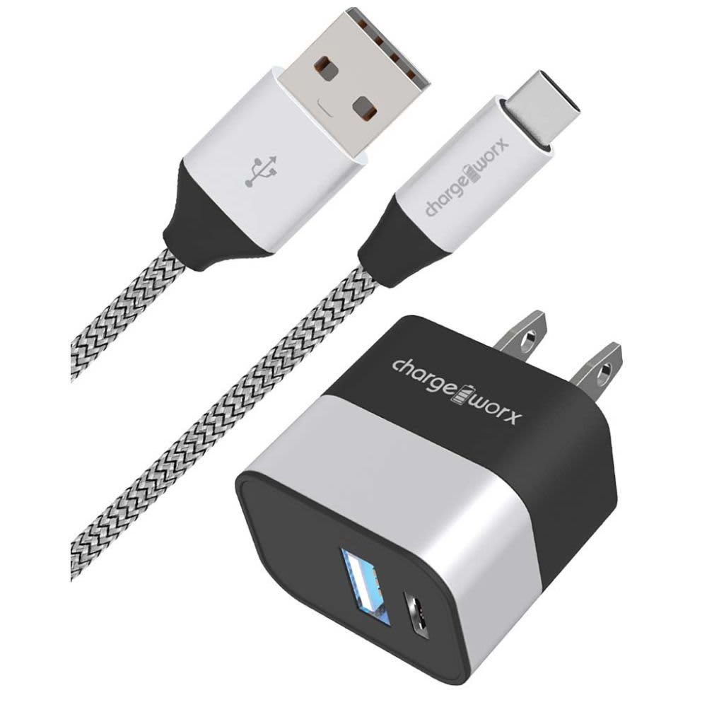Chargeworx USB+USB-C Wall Charger & USB-C Cable, Silver CHA-CX3210SL