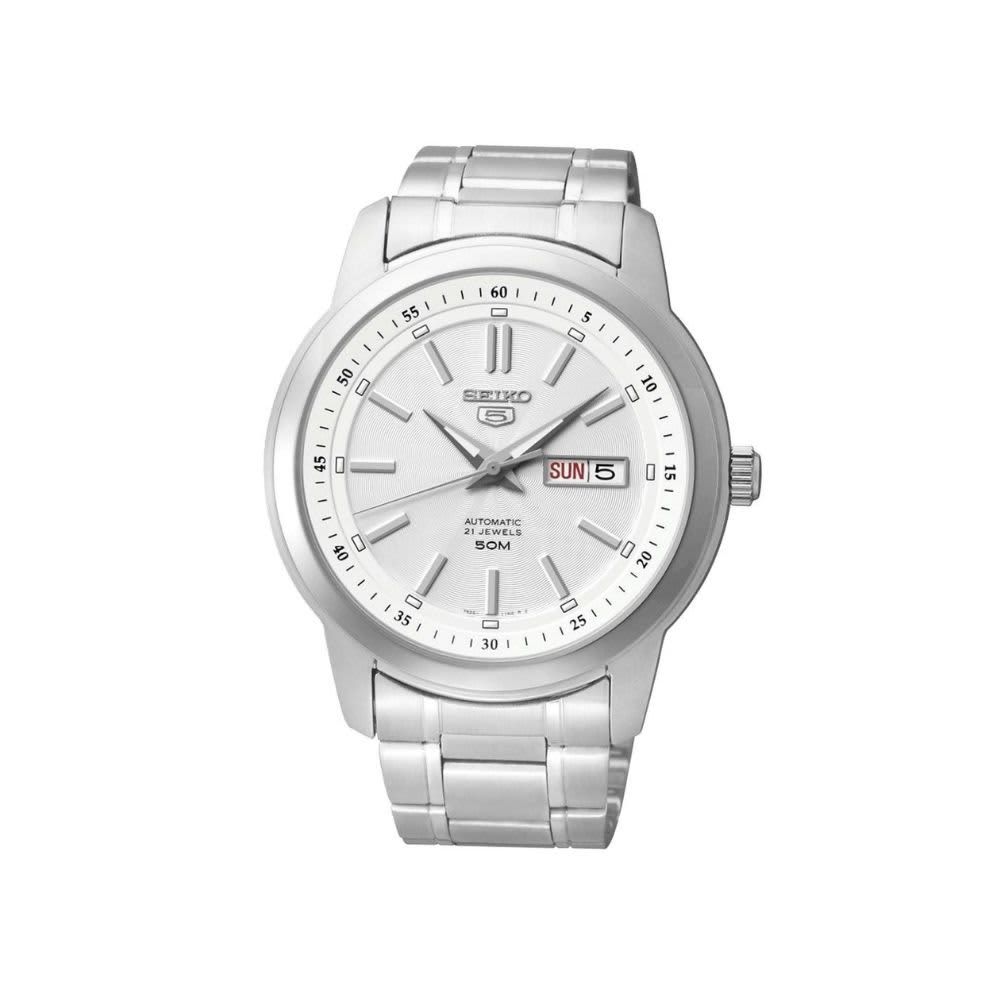 SEIKO Men's 5 Series Stainless Steel Watch White Dial SNKM83