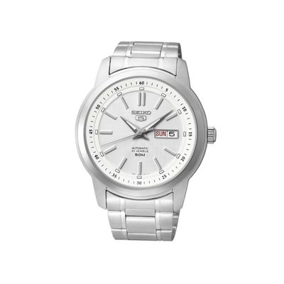 SEIKO Men's 5 Series Stainless Steel Watch White Dial SNKM83