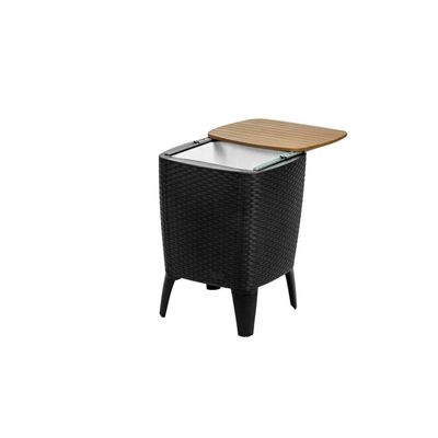 MQ Capri Outdoor Side Table with Beverage Cooler Dark Espresso/Teak Brown 492-TAB