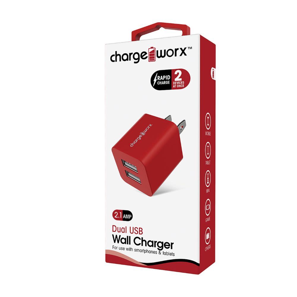 CHARGEWORX - 2.1A Dual USB Wall Charger - Red