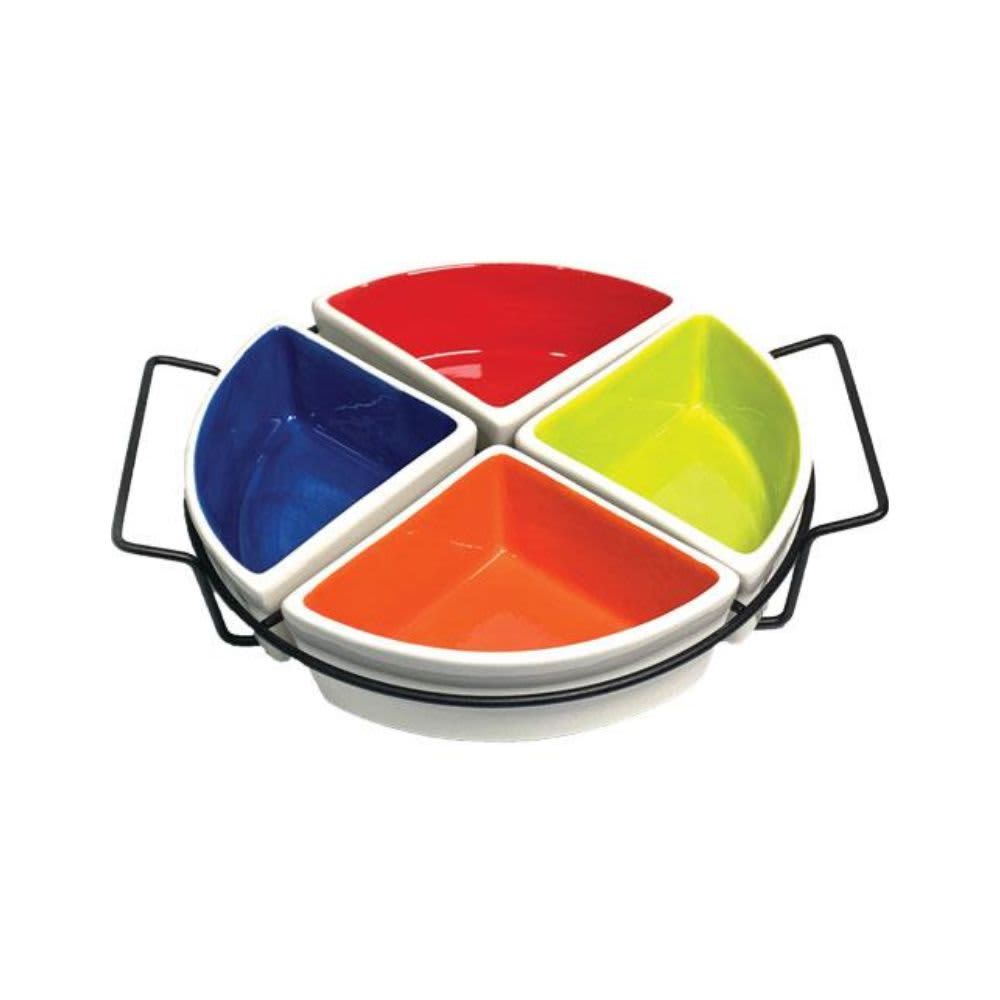 GIBSON HOME – 4-Piece Tidbit Dish Set with Metal Stand – Multicolor