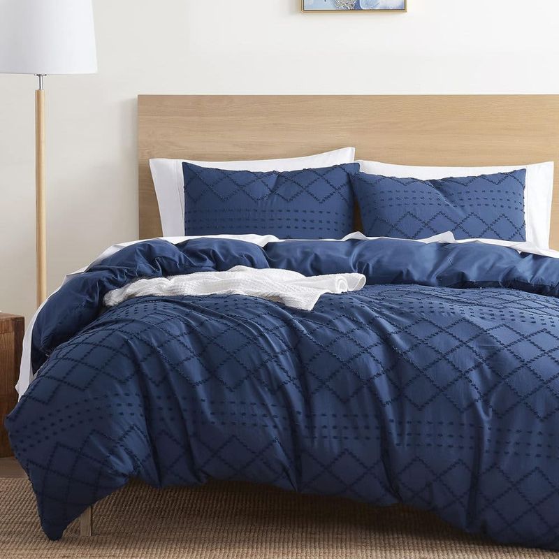 NESTL – Tufted Duvet Cover – Dots Diamonds Design – King – Navy