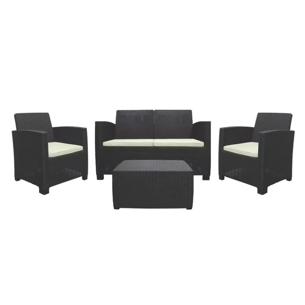 SANCHIA – Resin Outdoor Patio Lounge Set Double Seater  Espresso - Beige