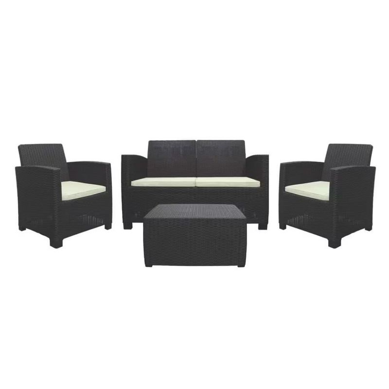 SANCHIA – Resin Outdoor Patio Lounge Set Double Seater  Espresso - Beige