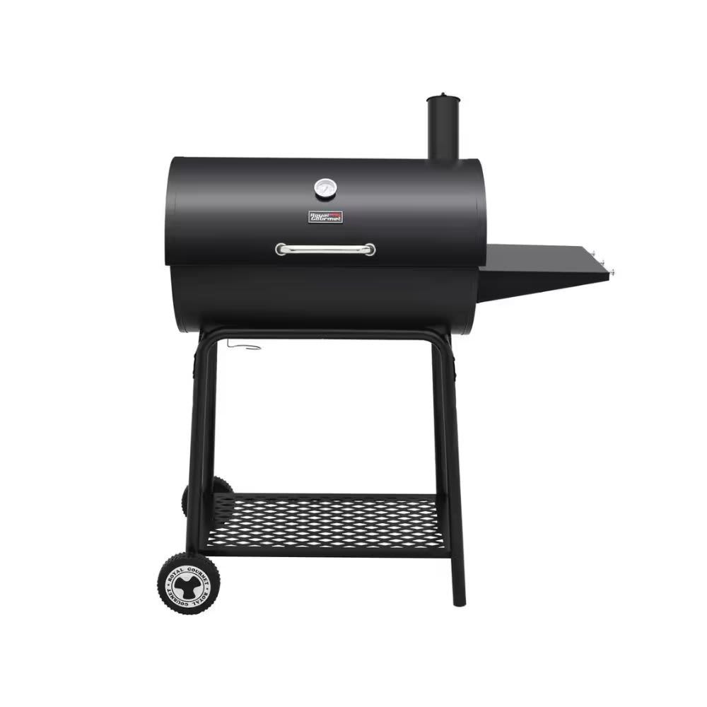 Royal Gourmet 30 in. Barrel Charcoal Grill in Black with Side Table CC1830