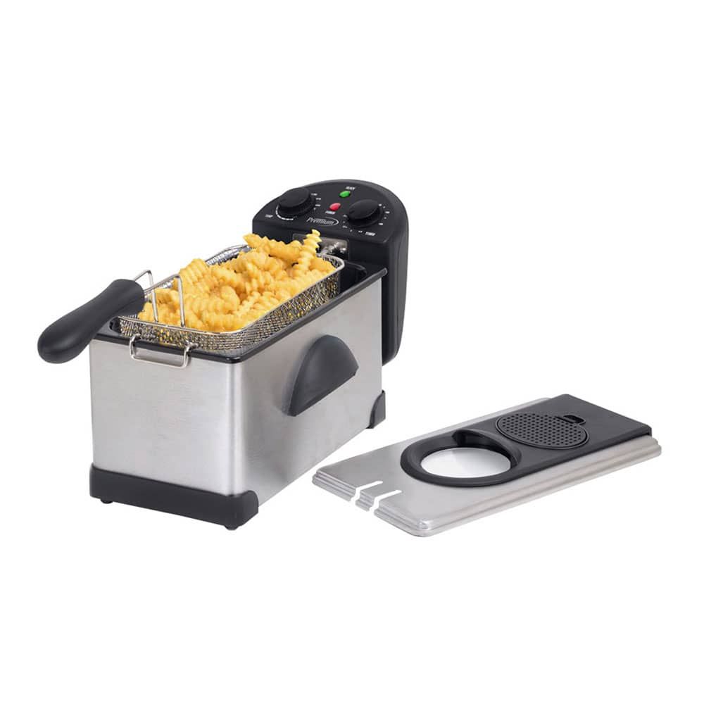 Premium 12.5 Cup Stainless Steel Deep Fryer with Non-Slip Handle Frying Basket and 60 Minute Timer PDF302T