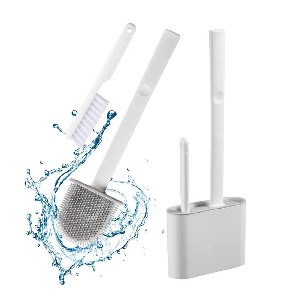 Silicone Toilet Brush, TPR Soft Material and seat Set, Floor or Wall Bracket B097ZL47ZC