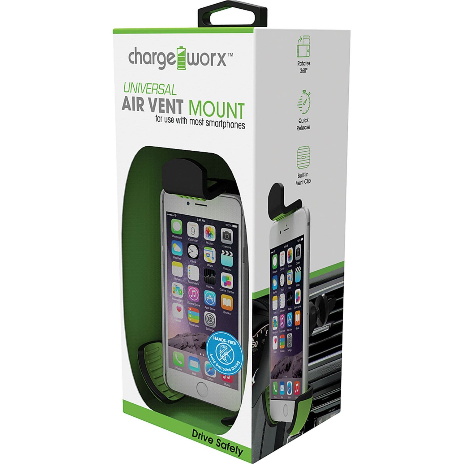 Chargeworx Air Vent Swivel Mount for use with most smartphones CHA-CX9952BK