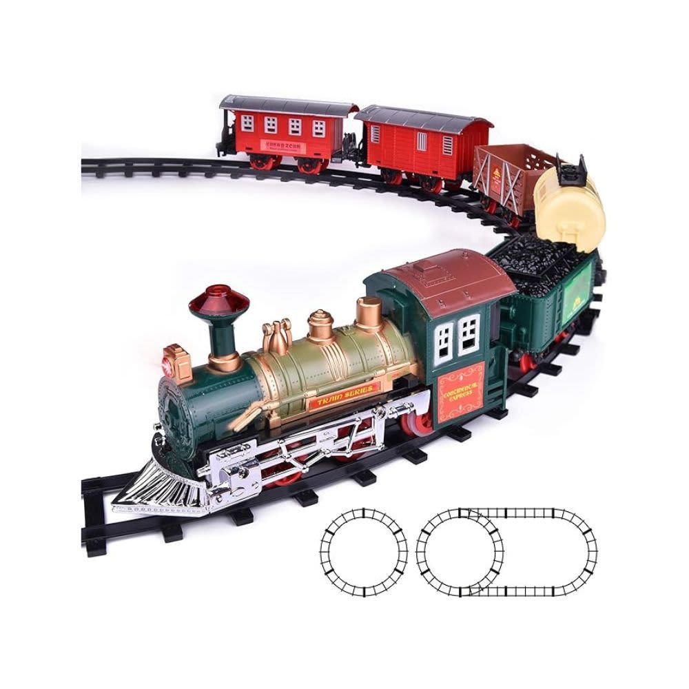 FUN LITTLE TOYS Train Set Classic Electric Train Toy Included 6 Cars and 11 Tracks with Lights and Sounds B08FSZHVKD