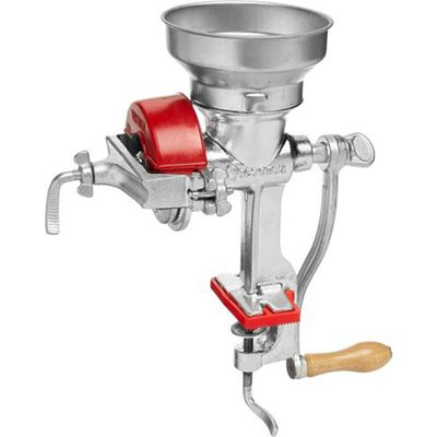 Victoria Manual Low Hopper Grain Grinder, silver, red GRN-101