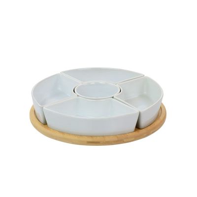 Gibson Elite Gracious Dining 6 Piece Tidbit Dish Set with Rotating Wood Base 131494.06