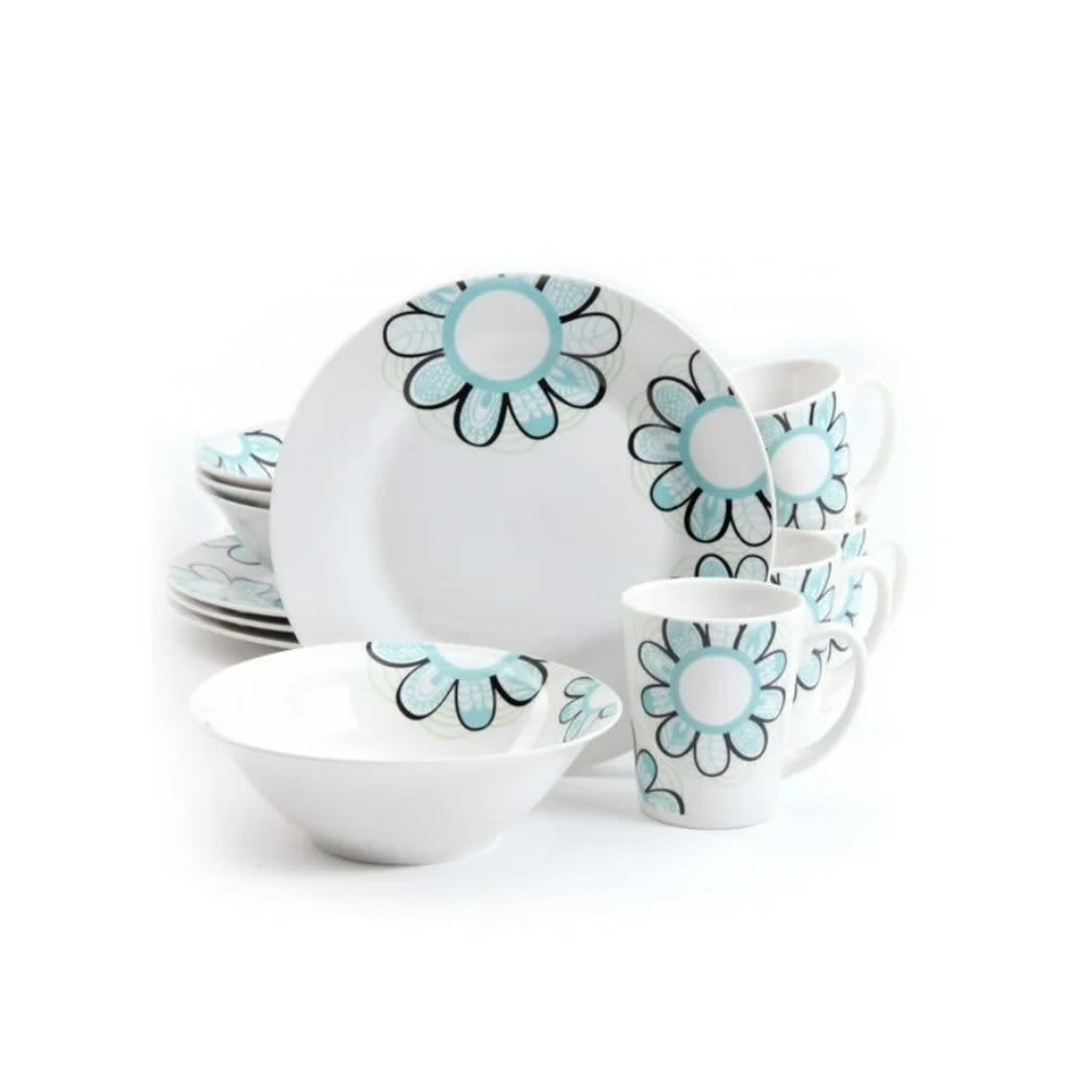 Gibson Home Lush Blossom 12 Piece Dinnerware Set in White and Blue Floral 94843.12