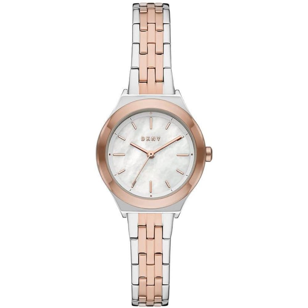 DKNY Women's Parsons Quartz Stainless Steel Dress Watch, Color: Silver/Rose Gold NY2978