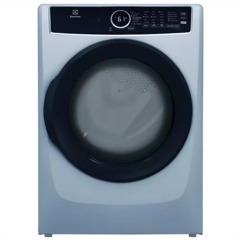Electrolux 8 cu.ft. Electric Dryer vented Front Load Perfect Steam Dryer with Instant Refresh in Glacier Blue ELFE7437AG