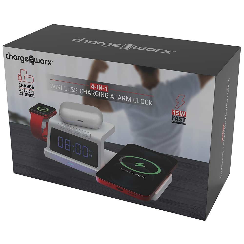CHARGEWORX 4-in-1 Wireless-Charging Alarm Clock CHA-CX5278WH