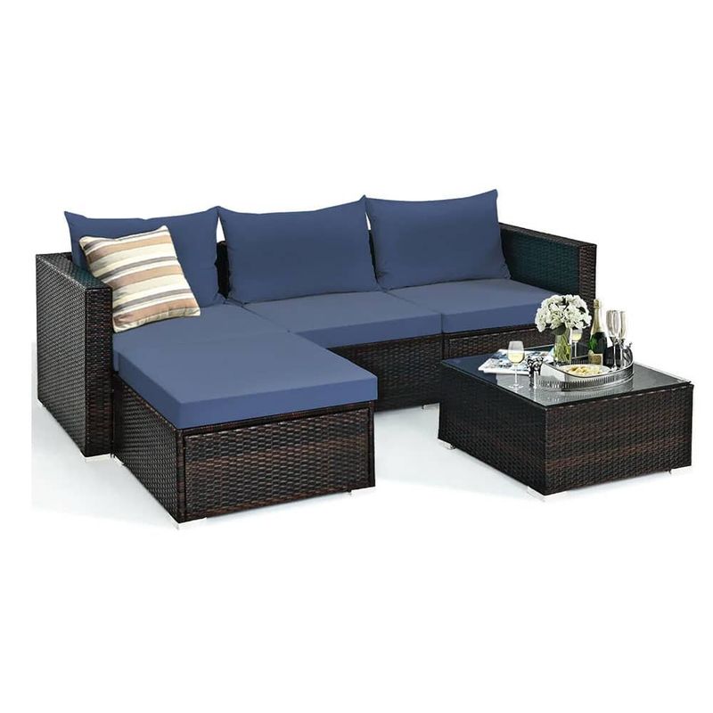 COSTWAY – Juego de Muebles de Patio de 5 Piezas con Cojines y Mesa de Centro – Navy COSTWAY – Juego de Muebles de Patio de 5 Piezas con Cojines y Mesa de Centro – Navy
