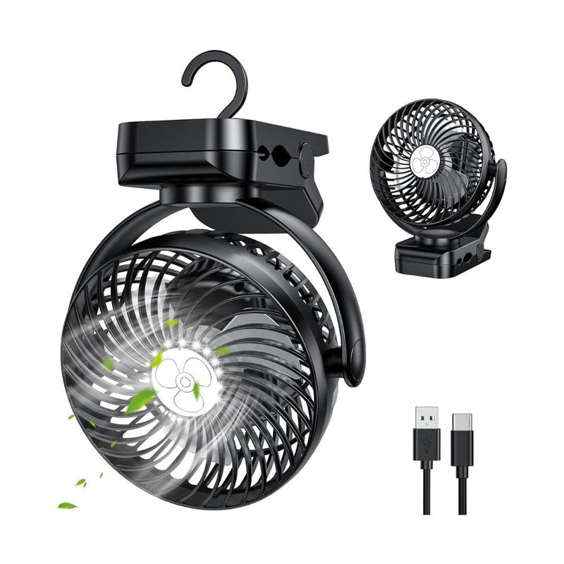 VIOK – Portable Camping Fan with 10000mAh Battery, USB Rechargeable, Mini Handheld with LED –