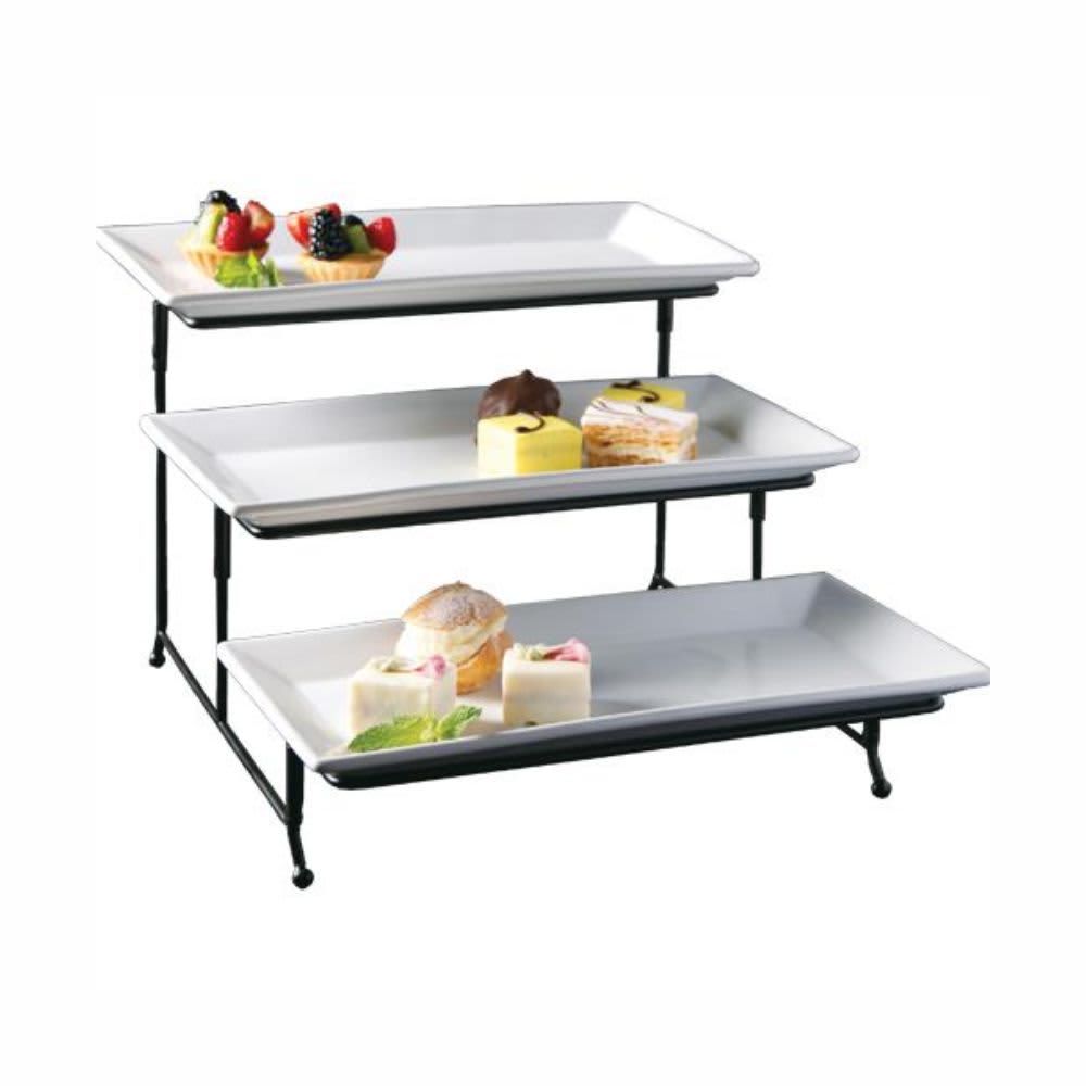 GIBSON ELITE – Gracious 3 Tier Serving Plate Set with Metal Stand – White