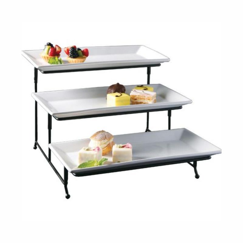 GIBSON ELITE – Gracious 3 Tier Serving Plate Set with Metal Stand – White