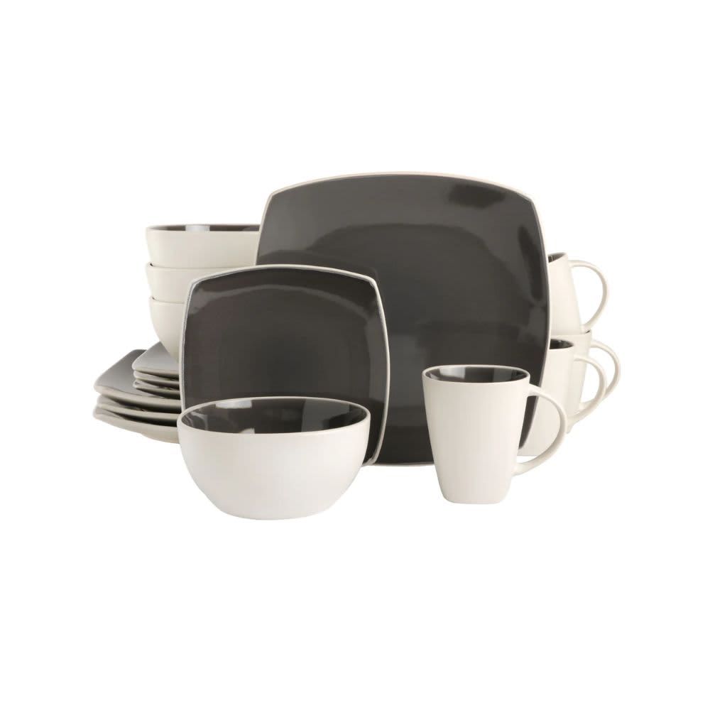 Gibson Hometrends Soho Lounge 12 Piece Square Stoneware Dinnerware Set in Grey and Black 129485.12