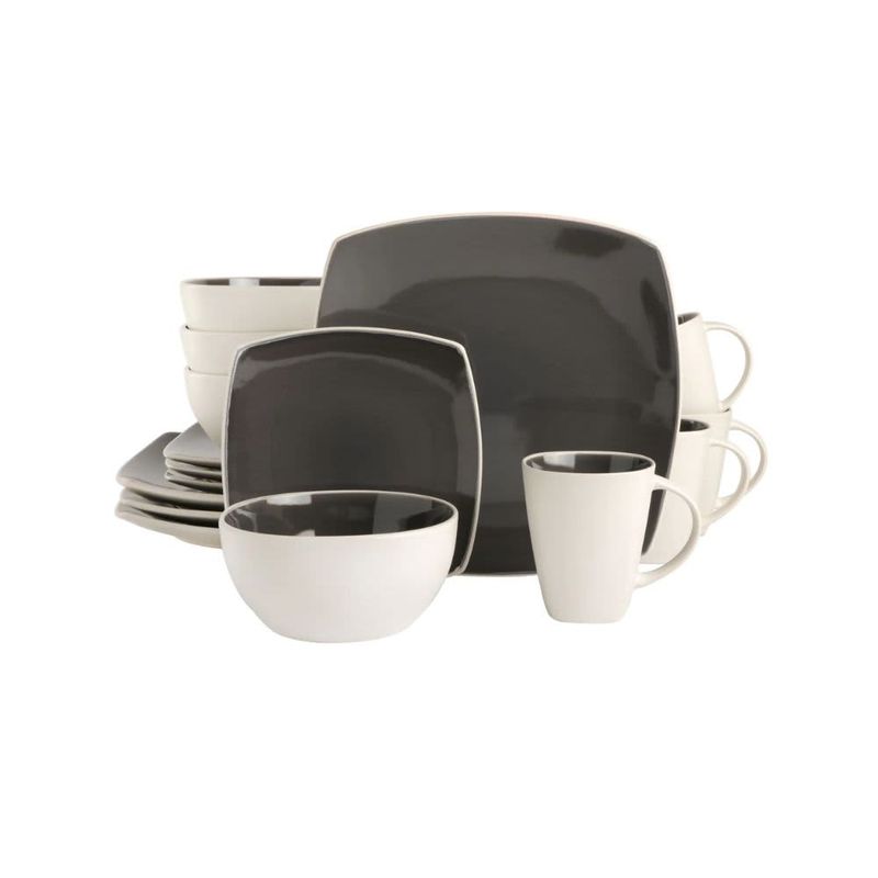 Gibson Hometrends Soho Lounge 12 Piece Square Stoneware Dinnerware Set in Grey and Black 129485.12