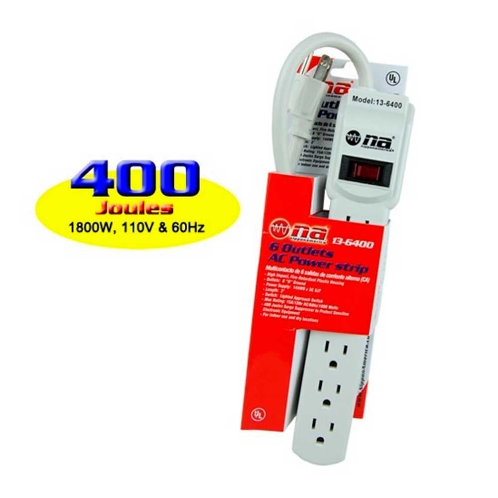 NIPPON AMERICA – 6 Outlet Power Strip Surge Protector 400 Joules – White