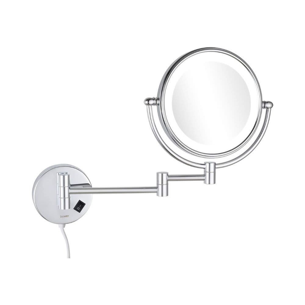 DOWRY Wall Mounted LED Lighted Vanity Makeup Mirror with 10x Magnification,Double-Sided, On/Off Button Chrome Finish and 8 Inch 360 Swivel B07M9M4CLC