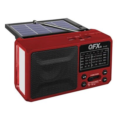 QFX – R-37-BLK – Rechargeable Solar 6-Band Radio with Bluetooth and Flashlight