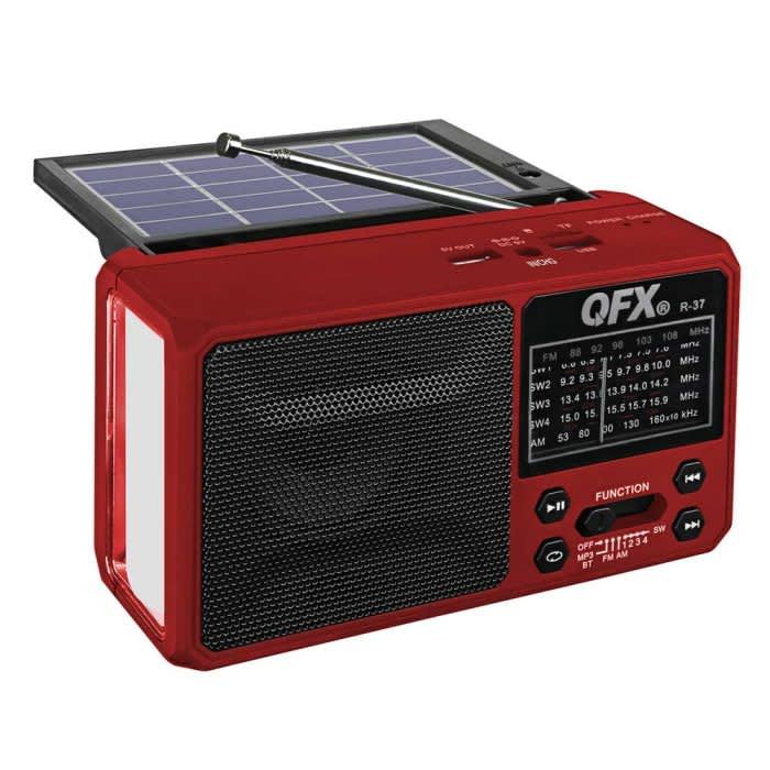 QFX – R-37-BLK – Rechargeable Solar 6-Band Radio with Bluetooth and Flashlight