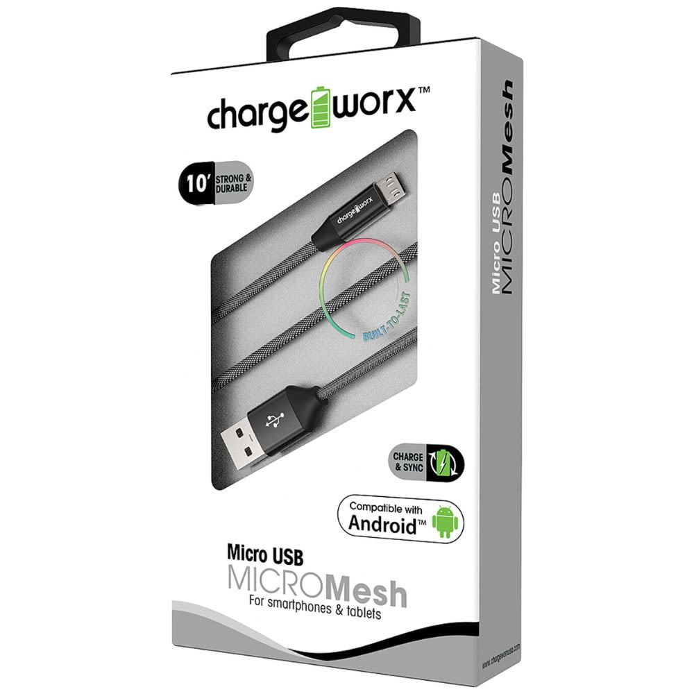 Chargeworx 10 Ft Micro Mesh Cable 3.00 Black CHA-CX4828BK