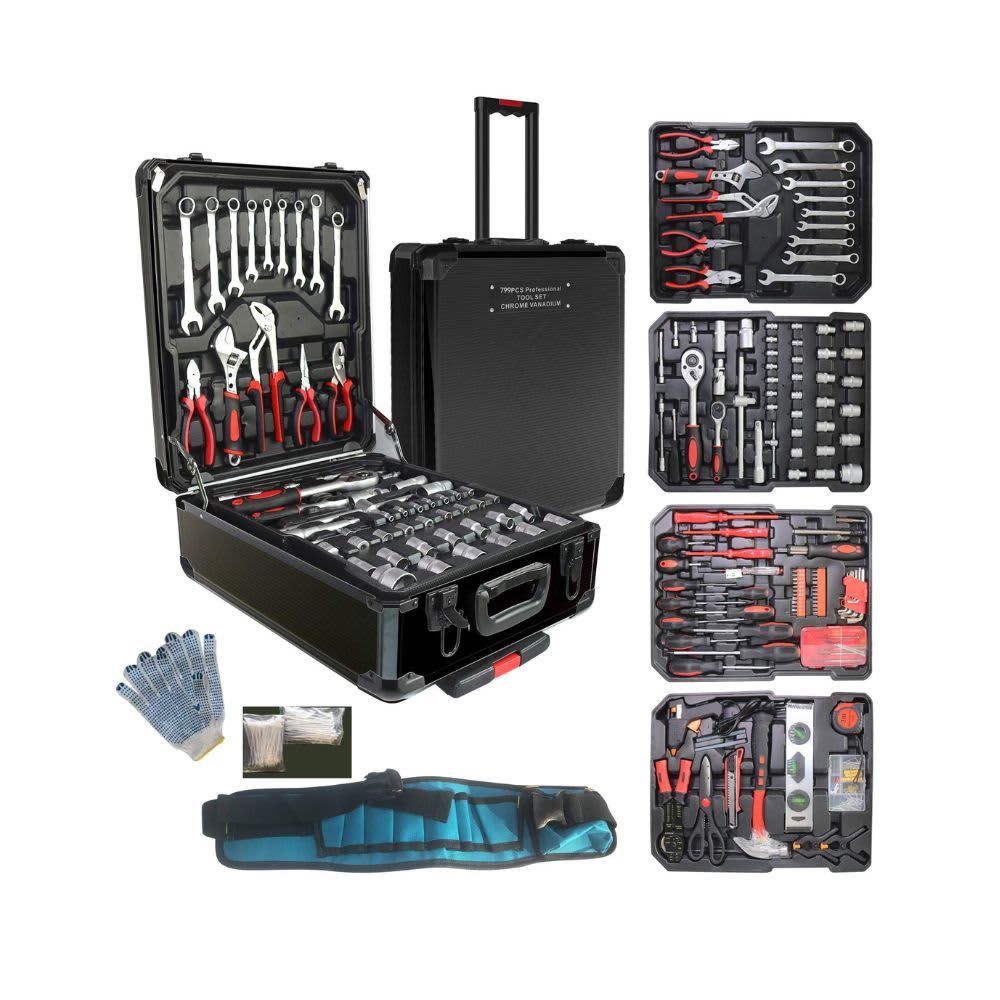 Arcwares 799pcs Aluminum Trolley Case Tool Set Silver, House Repair Kit Set B08LB6SYK2