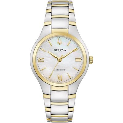 Bulova Ladies' Classic 3-Hand Automatic Stainless Steel Watch, Mother-of-Pearl Dial, Two-Tone Gold - B0B7Q33FY1