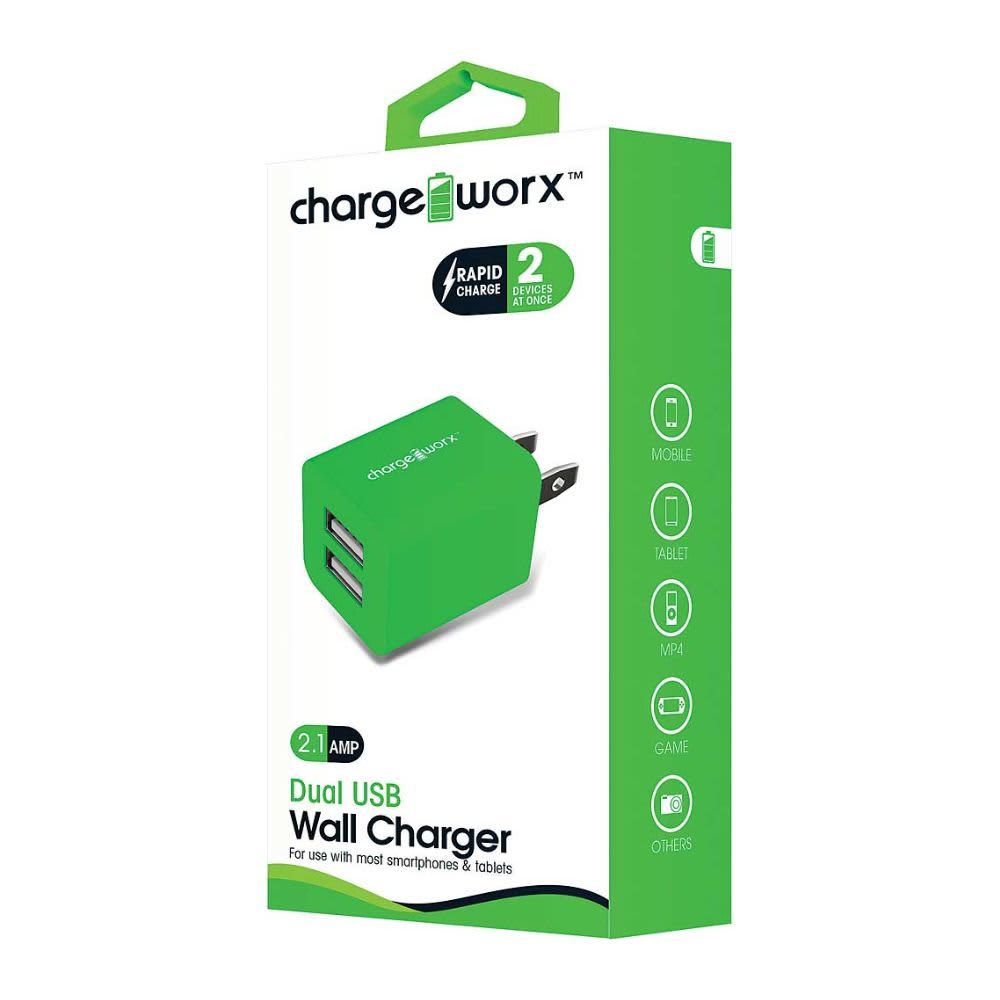CHARGEWORX - 2.1A Dual USB Wall Charger - Green