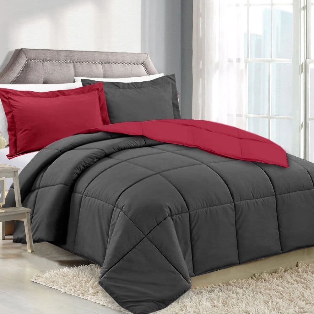 Clara Clark  Comforter - Reversible - Queen - Gray Red cmfrevccq_gryred