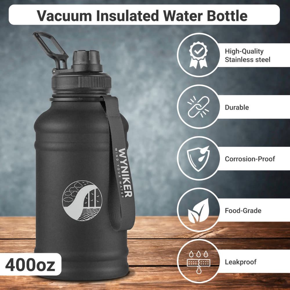 WYNIKER – Thermos Water Bottle – 40oz Stainless Steel – Black WYNIKER – Thermos Water Bottle – 40oz Stainless Steel – Black