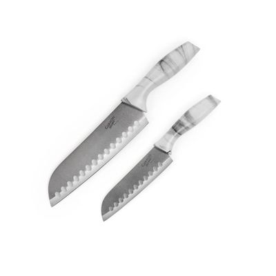 Gibson Home Beaumont 3 Piece Stainless Steel Santoku Knife Set with Cutting Board in White Marble 127587.03 Gibson Home Beaumont 3 Piece Stainless Steel Santoku Knife Set with Cutting Board in White Marble 127587.03