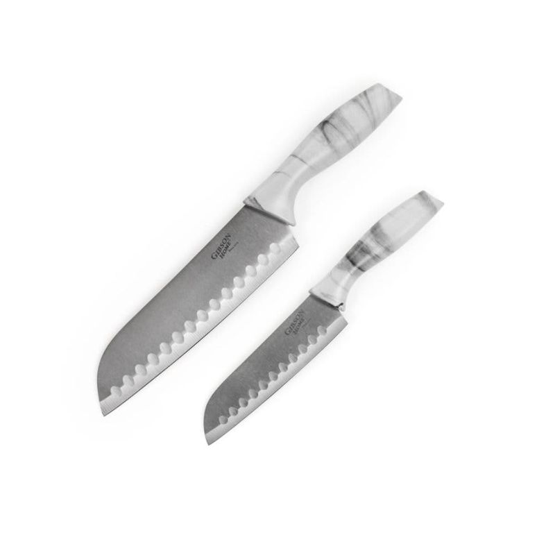 Gibson Home Beaumont 3 Piece Stainless Steel Santoku Knife Set with Cutting Board in White Marble 127587.03