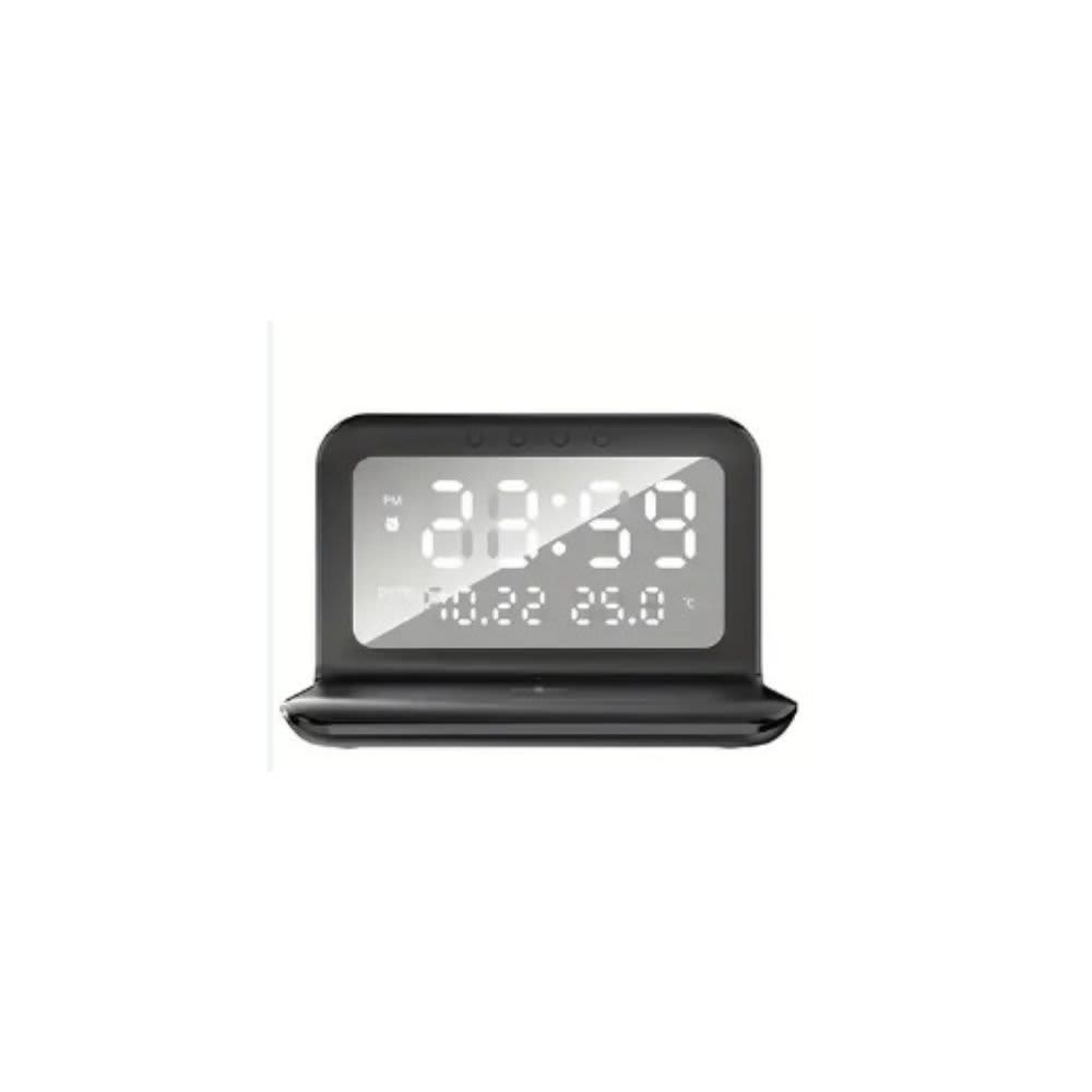 QFX – Wireless Charger with Clock, Alarm, Temperature, and Calendar - Black