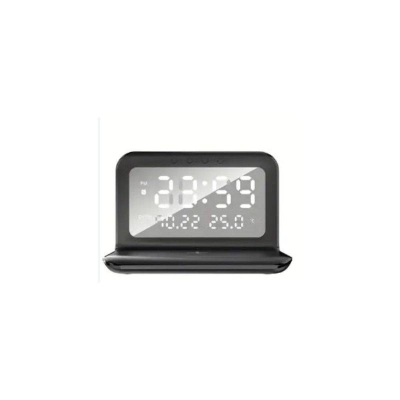 QFX – Wireless Charger with Clock, Alarm, Temperature, and Calendar - Black