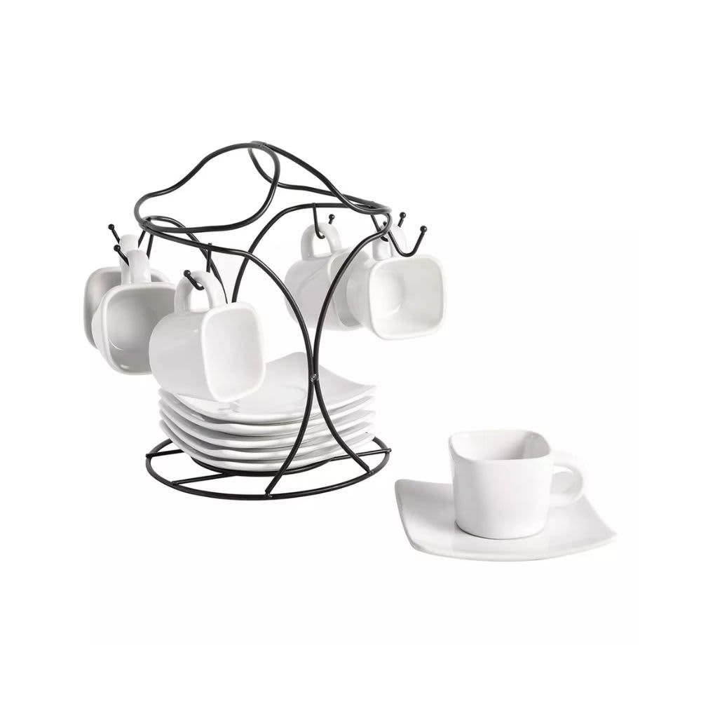 Gibson Elite 13pc Porcelain 3.25 OZ  Espresso Mugs with Saucers and Metal Rack 92759.13