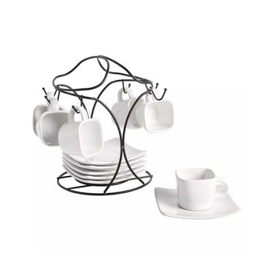 Gibson Elite 13pc Porcelain 3.25 OZ  Espresso Mugs with Saucers and Metal Rack 92759.13