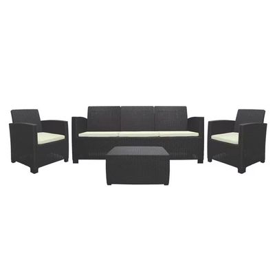 Sanchia Espresso Triple Set Outdoor Sofa Patio Set with Beige Cushions Triple Seater